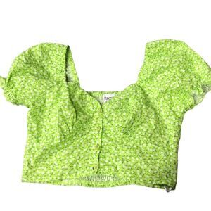 231. Princess Polly green floral puff sleeve crop top Sz 4